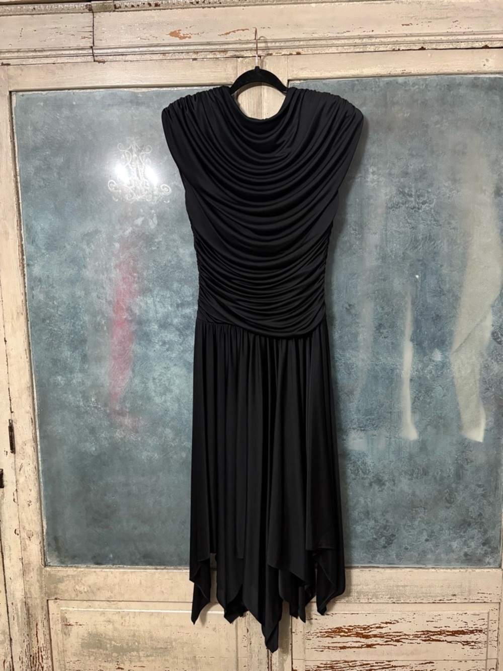 Vintage 1980’s Destinee Cowl Neck Black Dress with Open Back